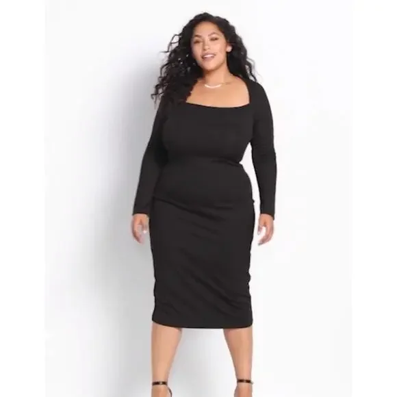 Lane Bryant Dresses Sexy Square Neck Lane Bryant 28w 3x Black Midi Dress Stretch Ponte Knit Lbd New Poshmark
